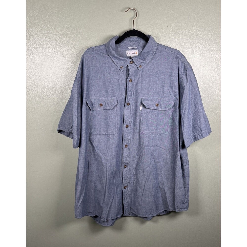 Carhartt Men's Short Sleeve Pockets Lightweight Denim Look‎ Shirt Size 2XL
